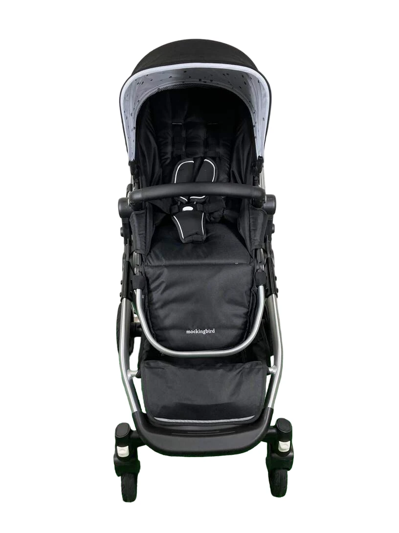 Mockingbird Single To Double Stroller, 2023, Silver With Black Leather, Watercolor Drops, Black 4 Mockingbird Single To Double Stroller, 2023, Silver With Black Leather, Watercolor Drops, Black - Image 4