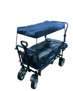 Wonderfold S4 Push & Pull Premium Utility Folding Wagon With Canopy, S Series, Navy