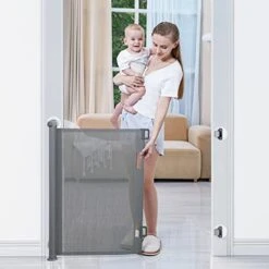 BabyBond Retractable Baby Gate, Black 71”x33”