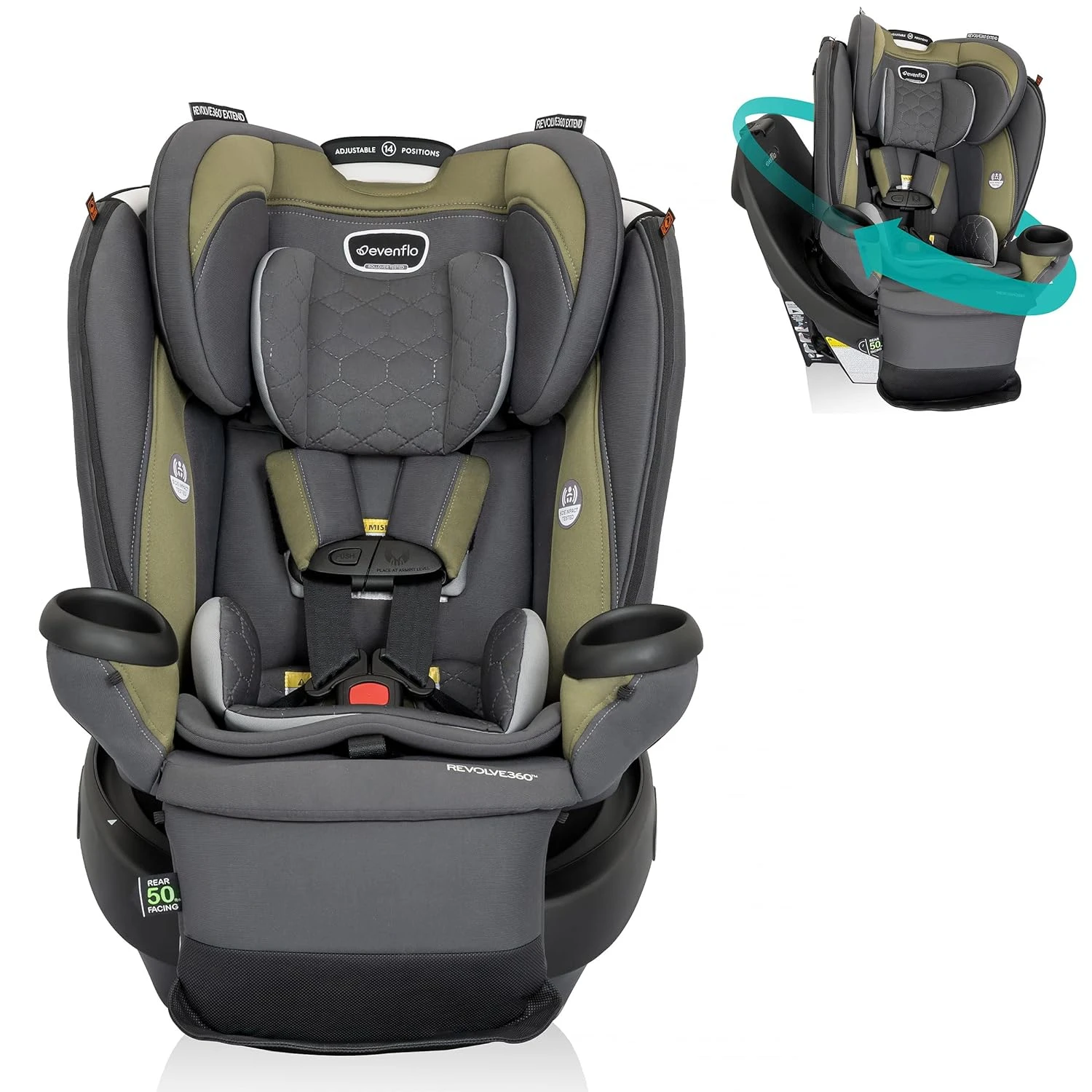 Evenflo Revolve 360 Extend Rotational Convertible Car Seat, Rockland Green, 2023 7 Evenflo Revolve 360 Extend Rotational Convertible Car Seat, Rockland Green, 2023 - Image 7
