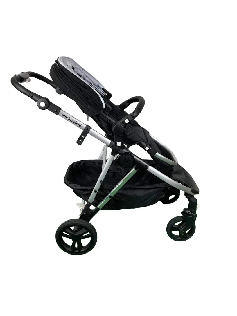 Mockingbird Single To Double Stroller, 2023, Silver With Black Leather, Watercolor Drops, Black 3 Mockingbird Single To Double Stroller, 2023, Silver With Black Leather, Watercolor Drops, Black - Image 3