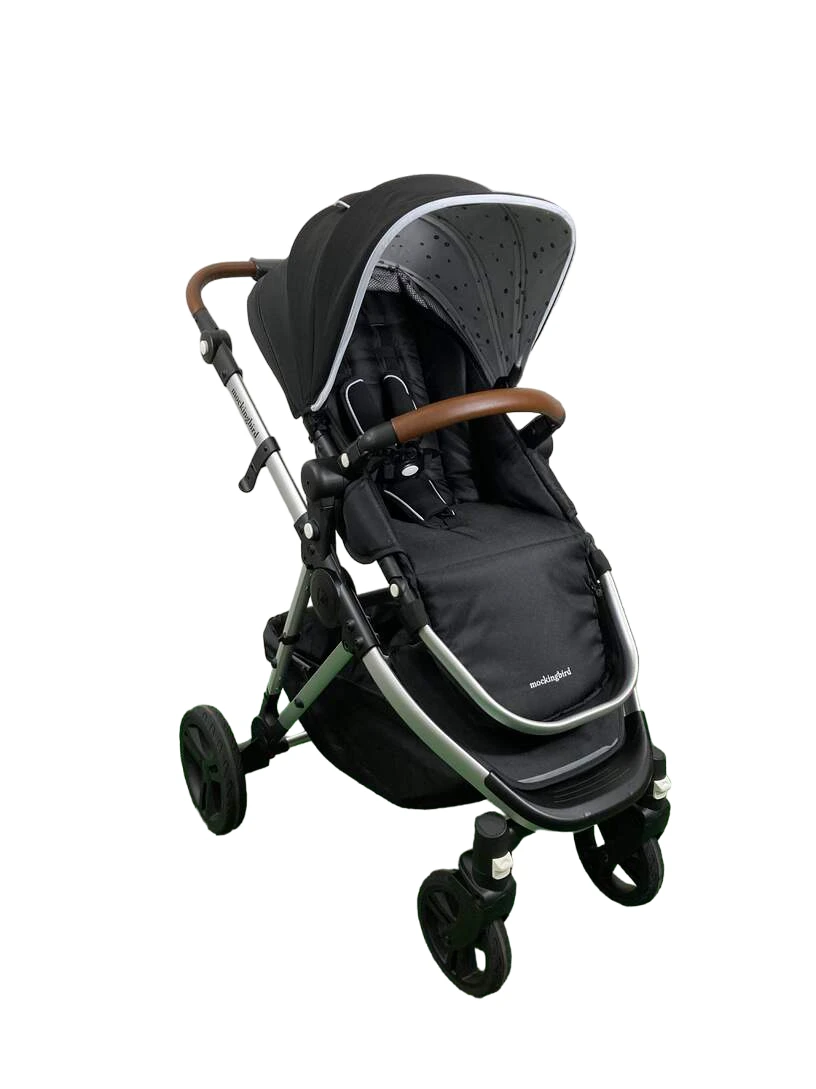 Mockingbird Single Stroller, 2023, Black, Watercolor Drops, Silver With Penny Leather 1 Mockingbird Single Stroller, 2023, Black, Watercolor Drops, Silver With Penny Leather