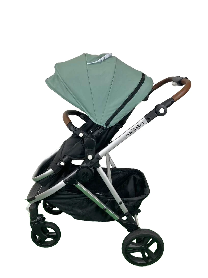 Mockingbird Single 2.0 Stroller, Silver With Penny Leather, 2023, Windowpane, Sage 4 Mockingbird Single 2.0 Stroller, Silver With Penny Leather, 2023, Windowpane, Sage - Image 4